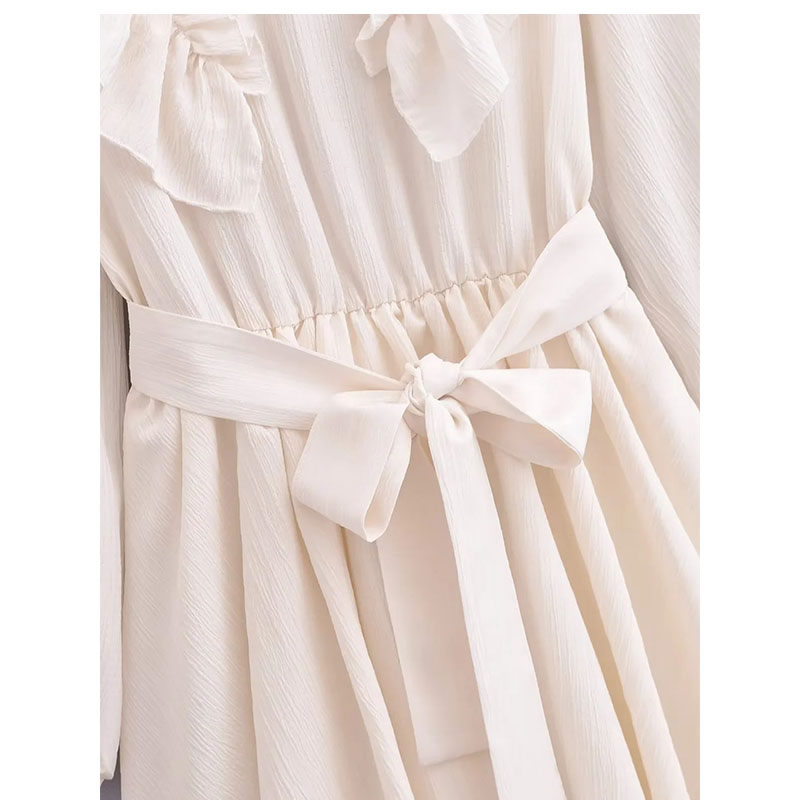 Fashion White Cotton Ruffled Lace-up Skirt,Mini & Short Dresses