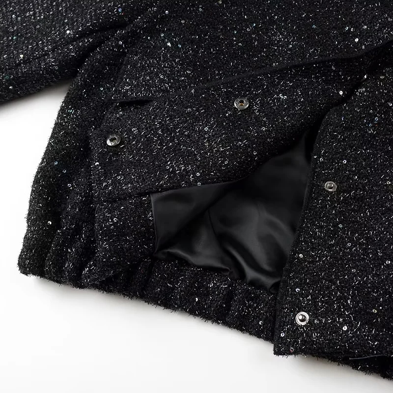Fashion Black Sequin Stand Collar Jacket,Coat-Jacket