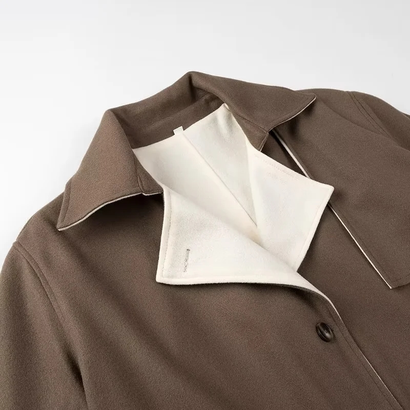Fashion Brown Lapel Buttoned Coat,Coat-Jacket
