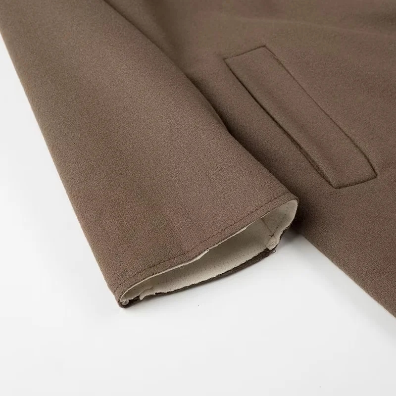 Fashion Brown Lapel Buttoned Coat,Coat-Jacket