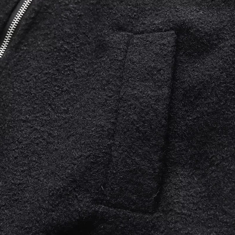 Fashion Black Cotton Stand-collar Zipped Jacket,Coat-Jacket