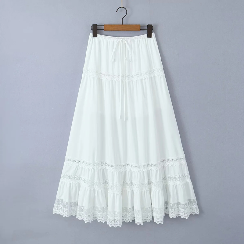 Fashion White Cotton Lace Skirt,Skirts