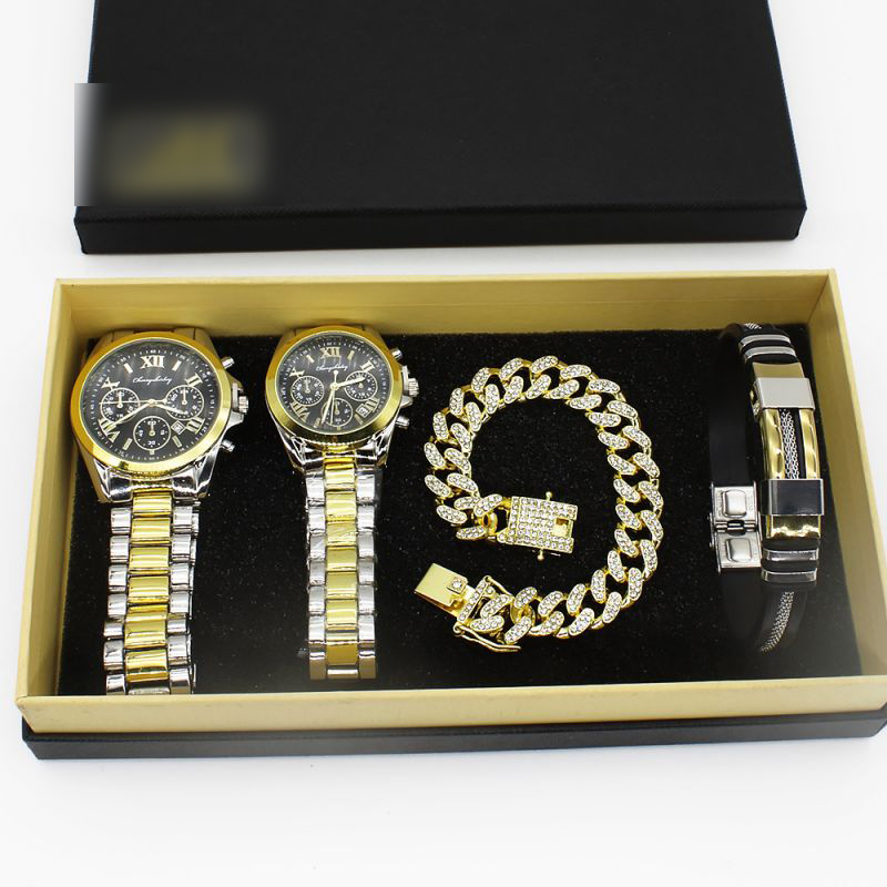 Fashion Mens Watch + Mens Cool Bracelet + Gift Box Stainless Steel Round Dial Mens Watch + Bracelet Set,Men