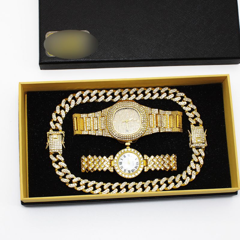 Fashion Silver Mens Watch + Silver Womens Watch + Silver Bracelet + Silver Bracelet + Gift Box Stainless Steel Diamond Round Watch Bracelet Set,Relojes de Señoras