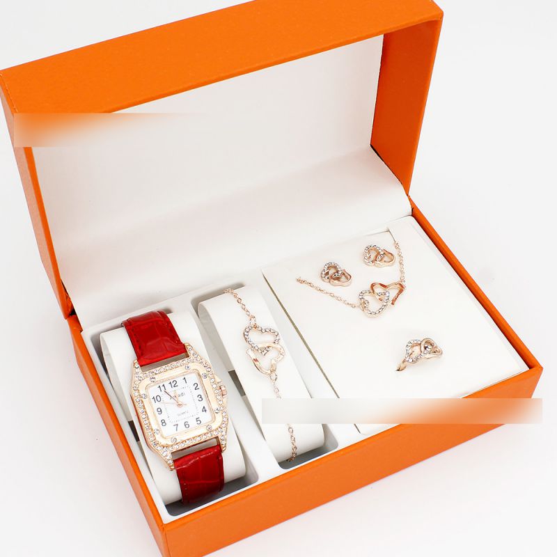 Fashion Double Heart Bracelet Earrings Necklace Ring Stainless Steel Diamond Love Bracelet Necklace Earrings Ring Set,Jewelry Set