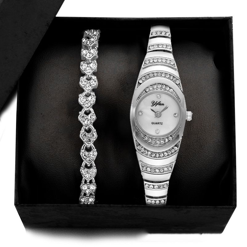 Fashion Gold Watch + Gold Ribs Bracelet + Box Stainless Steel Diamond Round Watch Bracelet Set,Relojes de Señoras