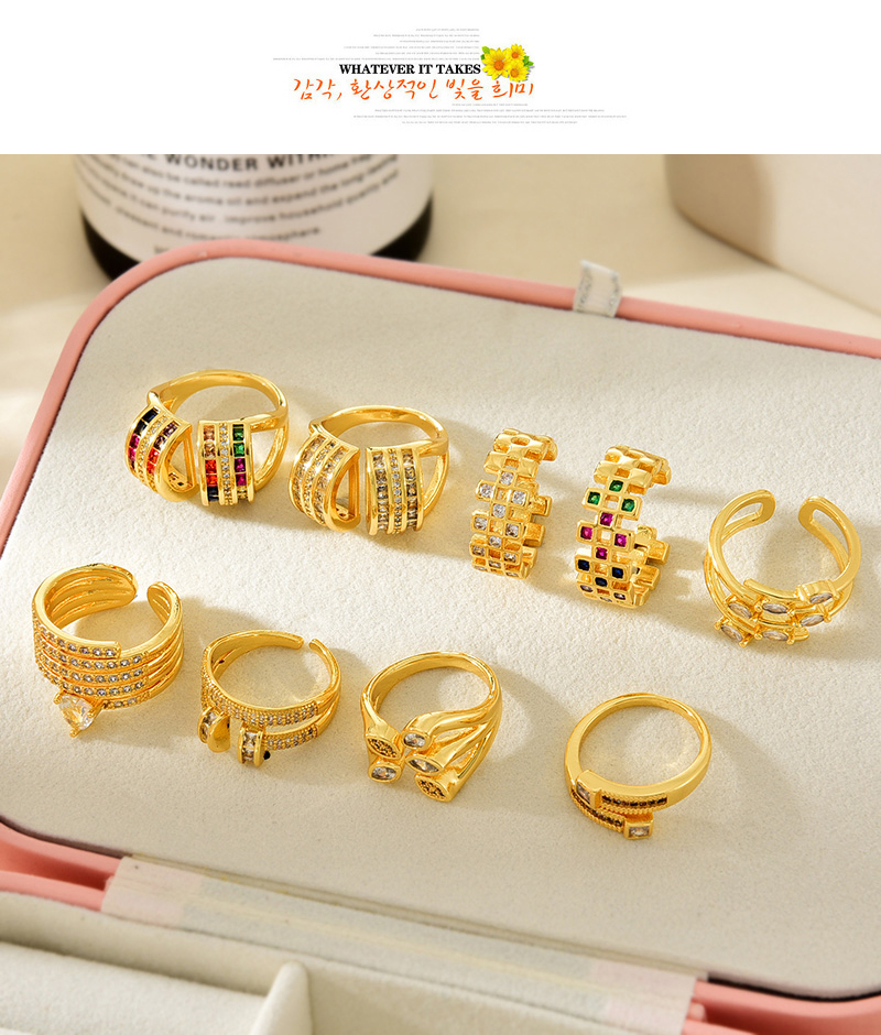 Fashion Golden 9 Copper Set Zirconia Geometric Ring,Rings