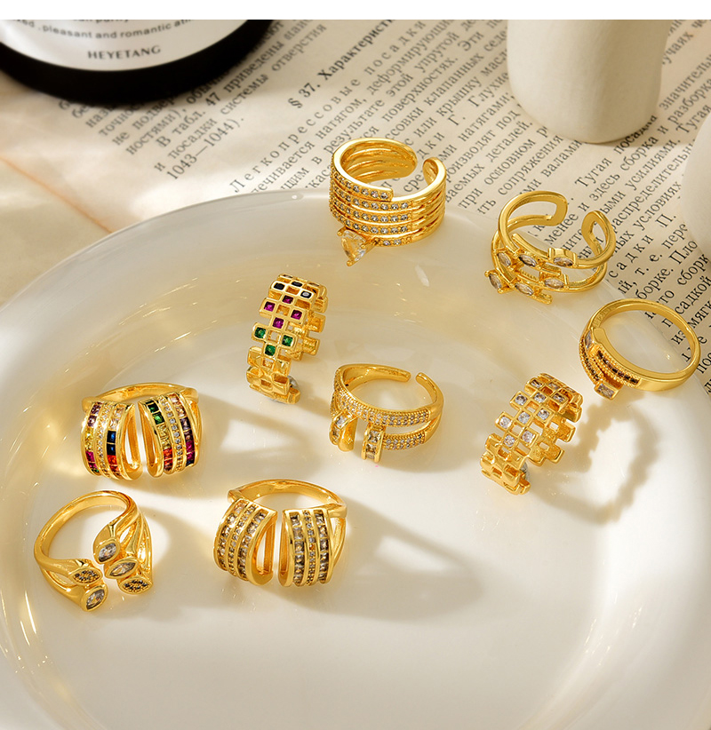 Fashion Golden 9 Copper Set Zirconia Geometric Ring,Rings