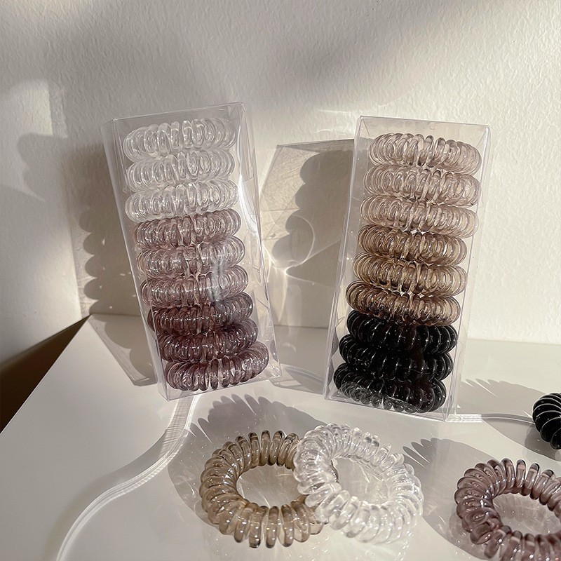 Fashion Transparent 9-pack Phone Cord Hair Tie Set,Hair Ring