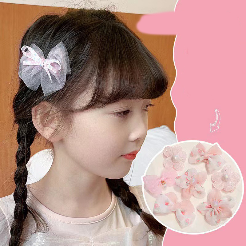 Fashion Light Pink 10-piece Set Fabric Bow Flower Childrens Hair Clip Set,Kids Accessories