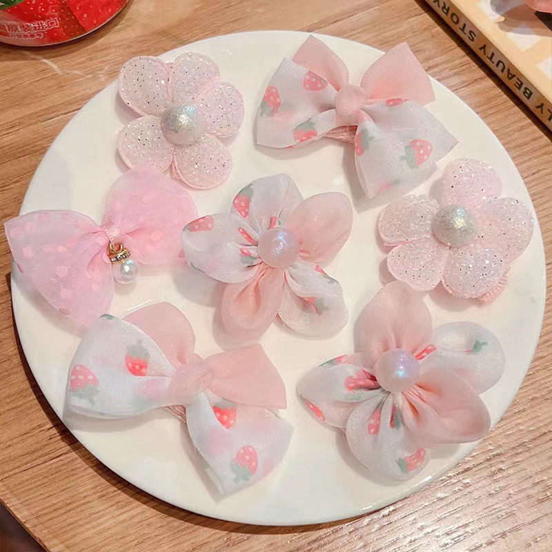 Fashion Light Pink 10-piece Set Fabric Bow Flower Childrens Hair Clip Set,Kids Accessories