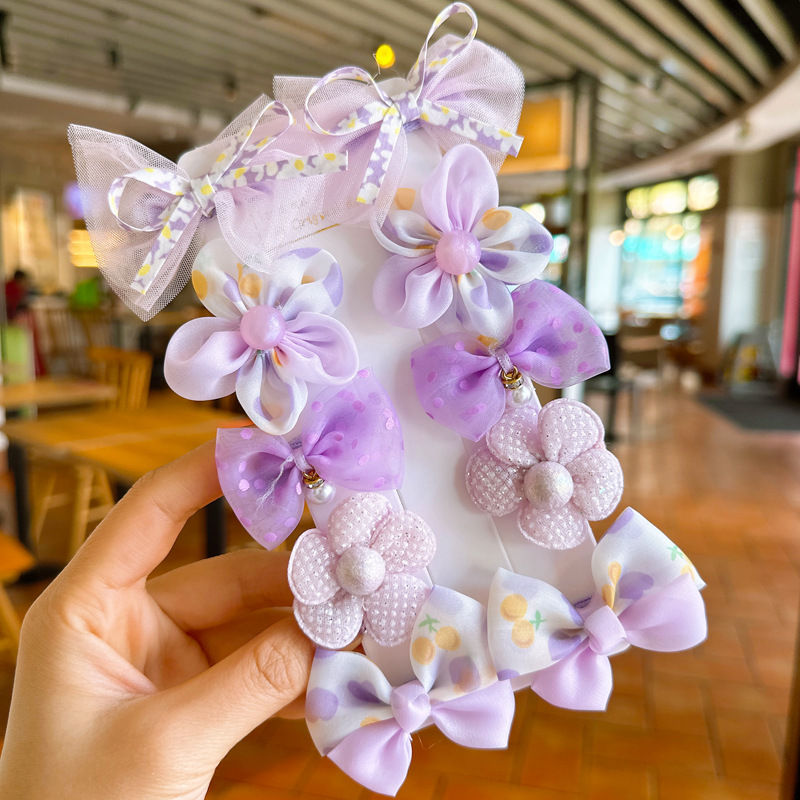 Fashion Purple 10-piece Set Fabric Flower Bow Hairpin Set,Hairpins