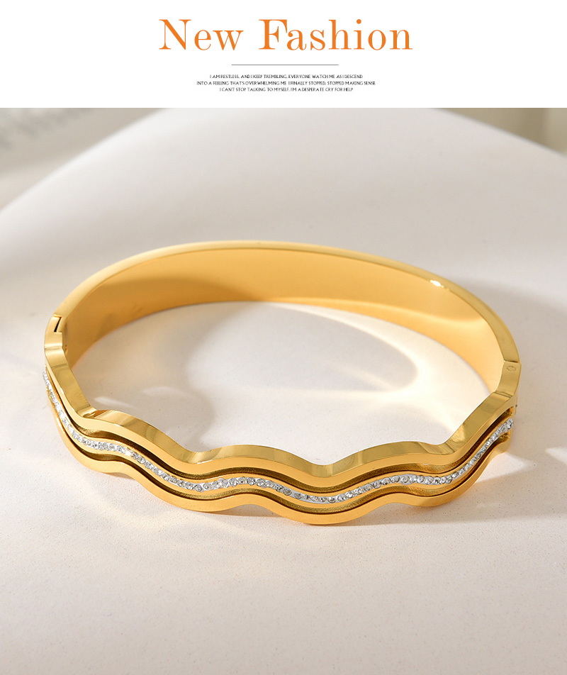 Fashion Gold Titanium Steel Inlaid Zirconium Wave Bracelet,Bracelets