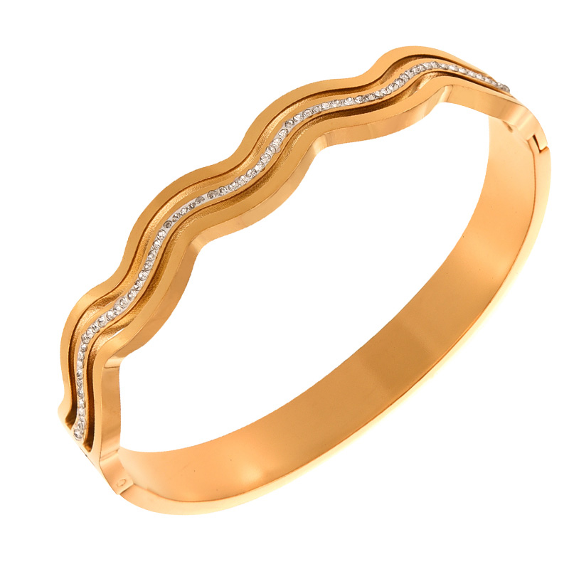 Fashion Gold Titanium Steel Inlaid Zirconium Wave Bracelet,Bracelets