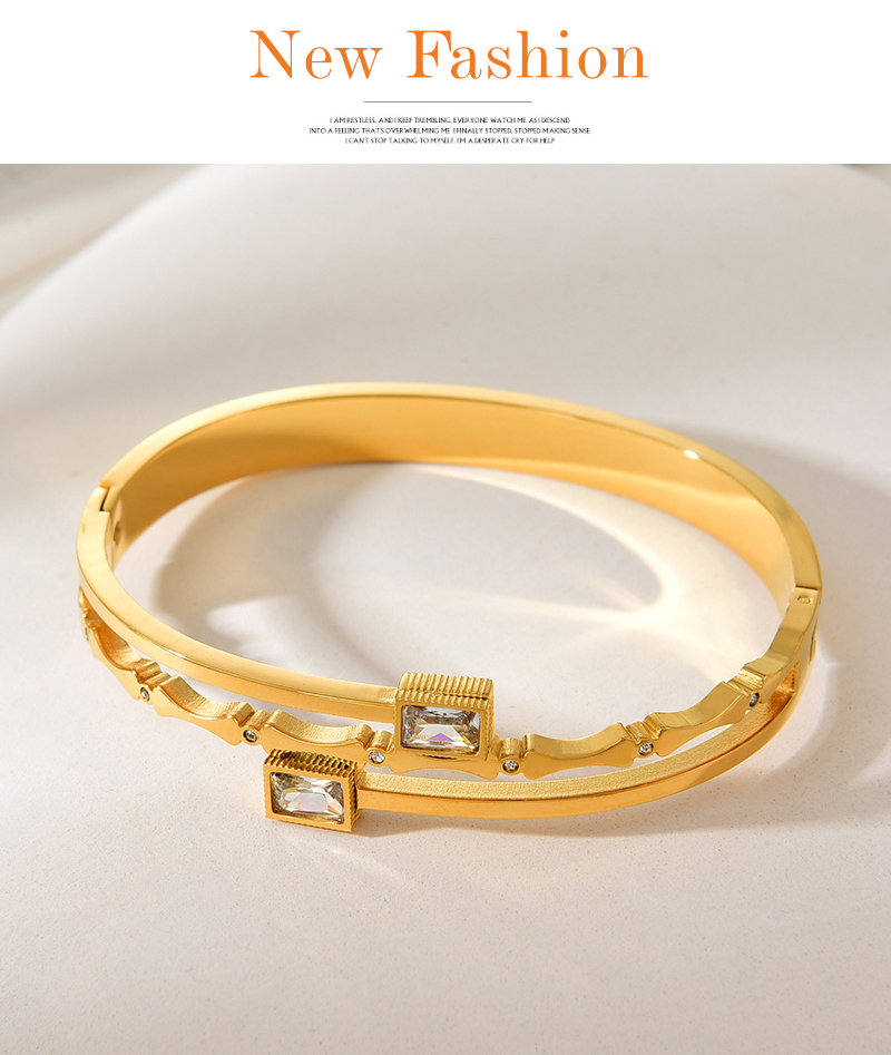 Fashion Gold Titanium Steel And Zirconium Geometric Bracelet,Bracelets