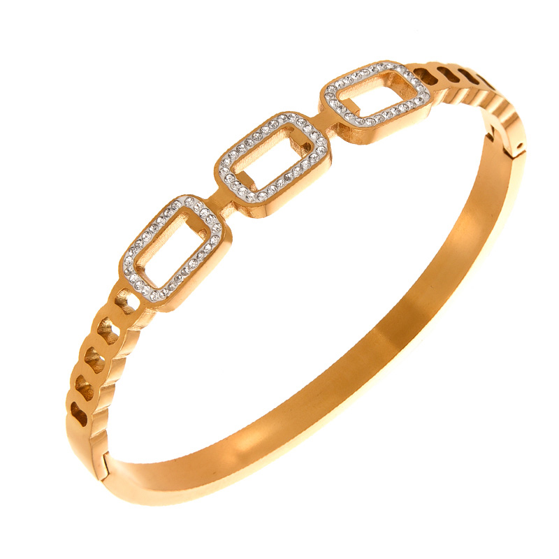 Fashion Gold Titanium Steel Square Bracelet With Zirconium,Bracelets
