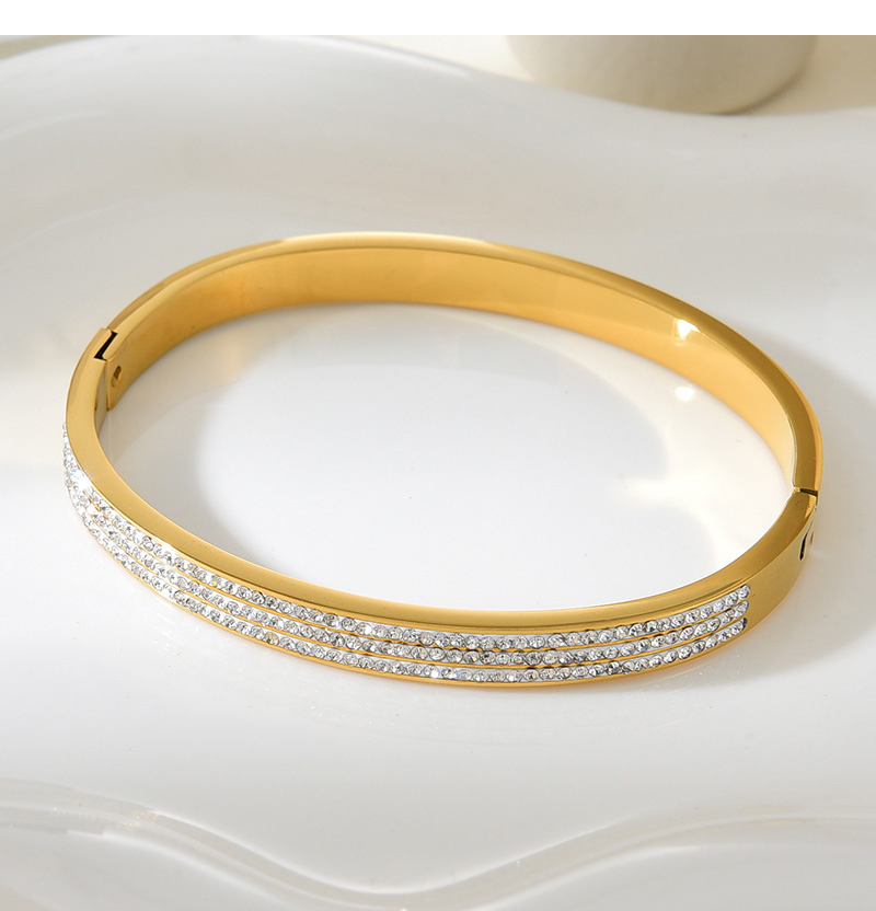 Fashion Gold Titanium Steel With Zirconium Wide Edge Bracelet,Bracelets