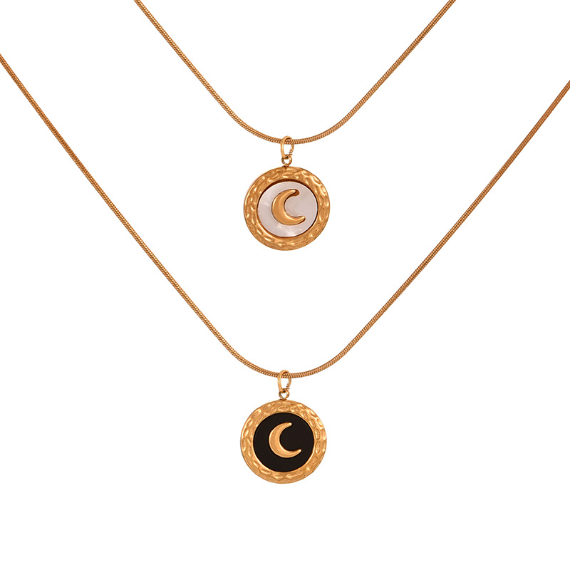 Fashion Black Titanium Steel Shell Round Crescent Pendant Necklace,Necklaces