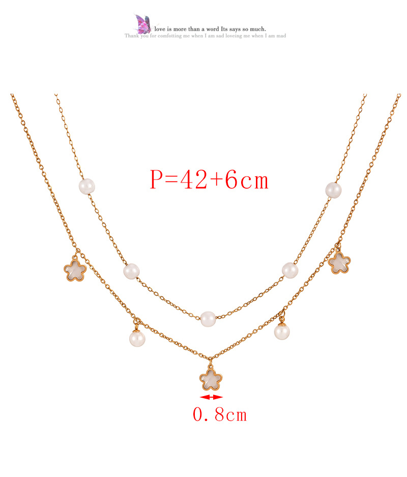 Fashion Golden 4 Double Layer Titanium Steel Shell Round Scale Pendant Pearl Necklace,Necklaces