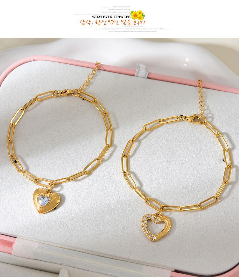 Fashion Golden 2 Titanium Steel Inlaid With Zirconium Love Pendant Bracelet,Bracelets