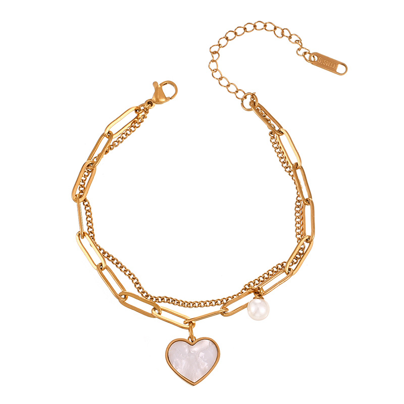Fashion Gold Double Layer Titanium Steel Shell Love Pendant Pearl Bracelet,Bracelets