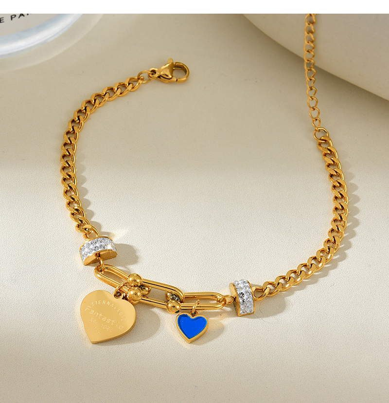 Fashion Gold Titanium Steel Inlaid With Zirconium Oil Drop Love Pendant Thick Chain Bracelet,Bracelets