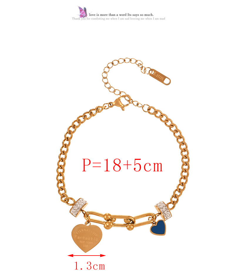Fashion Gold Titanium Steel Inlaid With Zirconium Oil Drop Love Pendant Thick Chain Bracelet,Bracelets