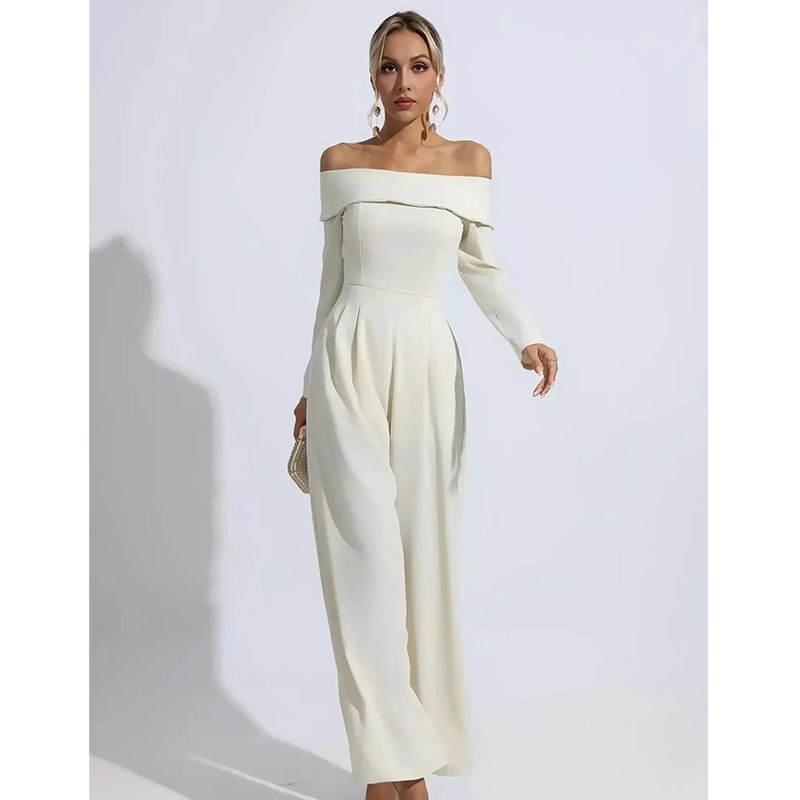 Fashion White Knitted One-shoulder Jumpsuit,T-shirts