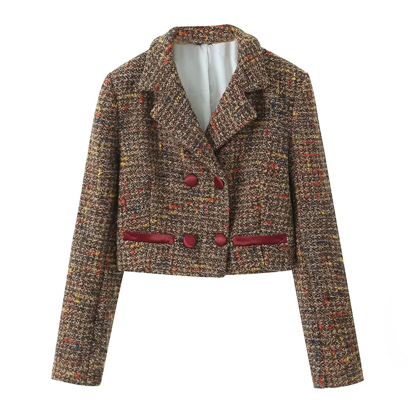 Fashion Brown Woolen Lapel Jacket And Wide-leg Trousers Suit,Coat-Jacket