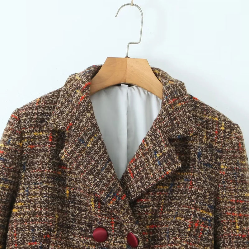 Fashion Brown Woolen Lapel Jacket And Wide-leg Trousers Suit,Coat-Jacket