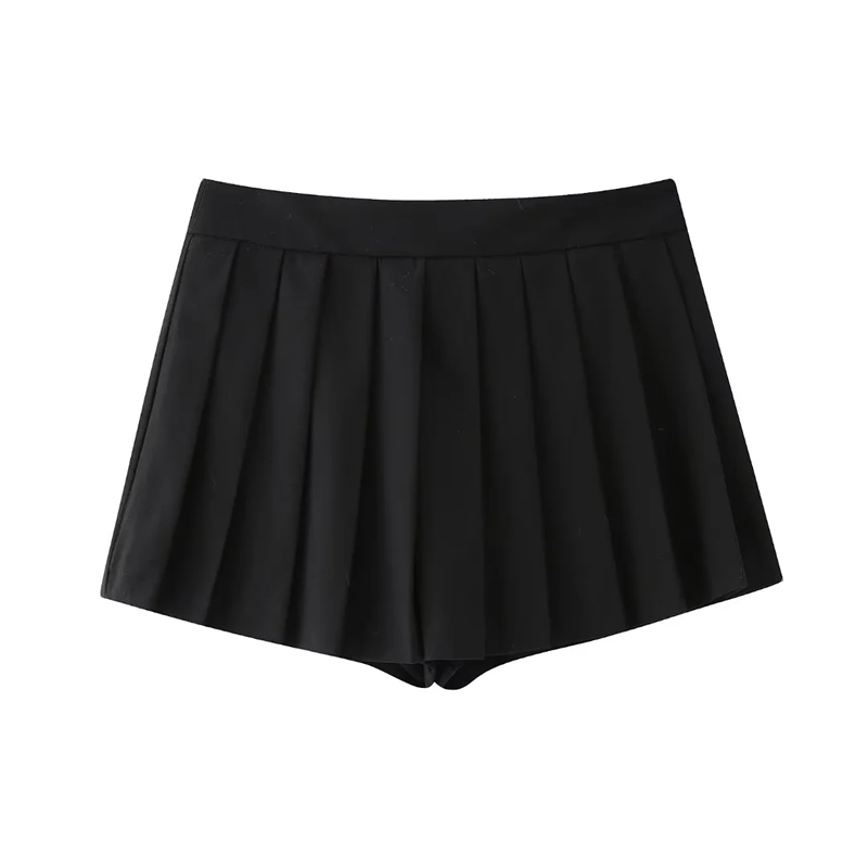 Fashion Black Wide Pleated Culottes,Shorts