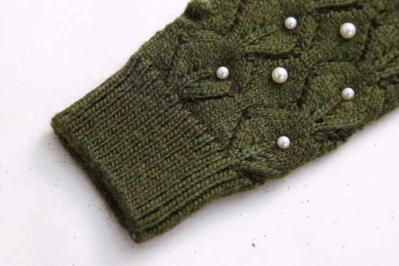 Fashion Green Faux Pearl Embellished Knitted Sweater,Sweater