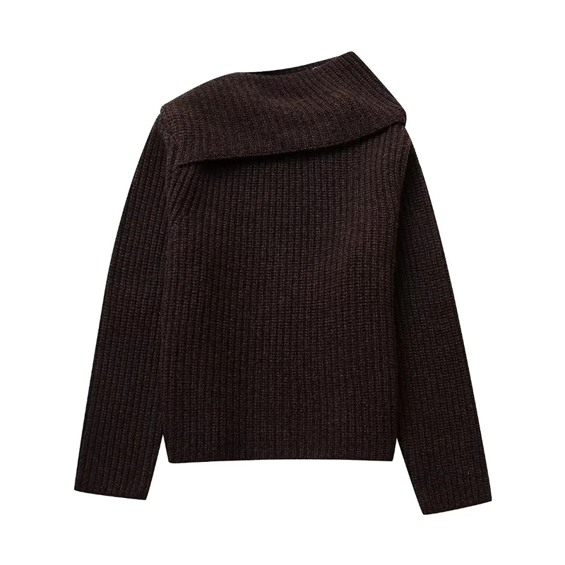 Fashion Black Polyester Wool Knitted Double Collar Sweater,Sweater