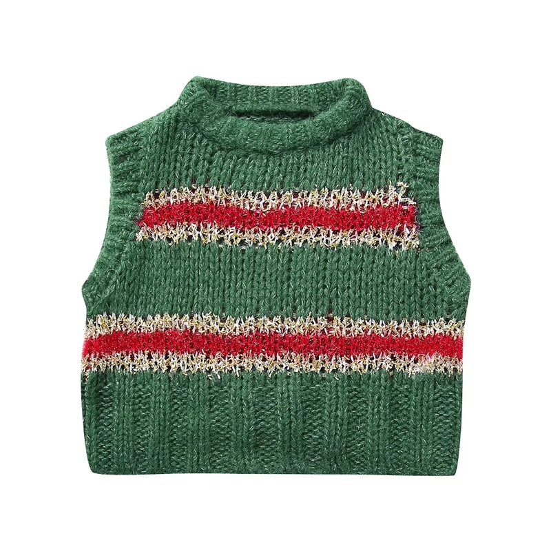 Fashion Green Striped Knitted Vest,Sweater