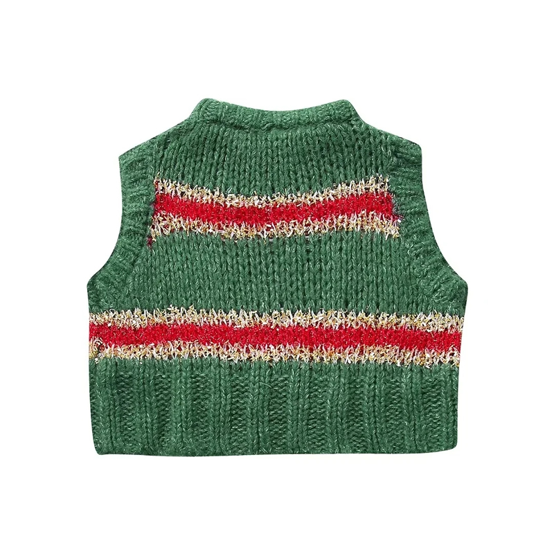 Fashion Green Striped Knitted Vest,Sweater