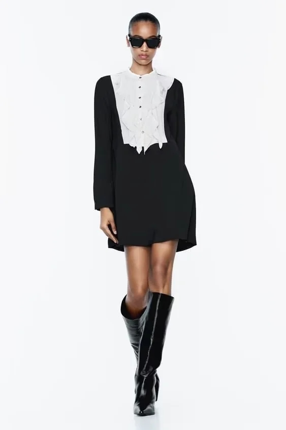 Fashion Black Layered Shirt Skirt,Mini & Short Dresses