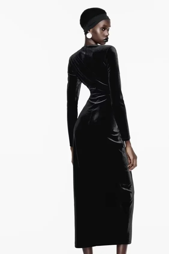 Fashion Black Velvet Open Long Skirt,Long Dress
