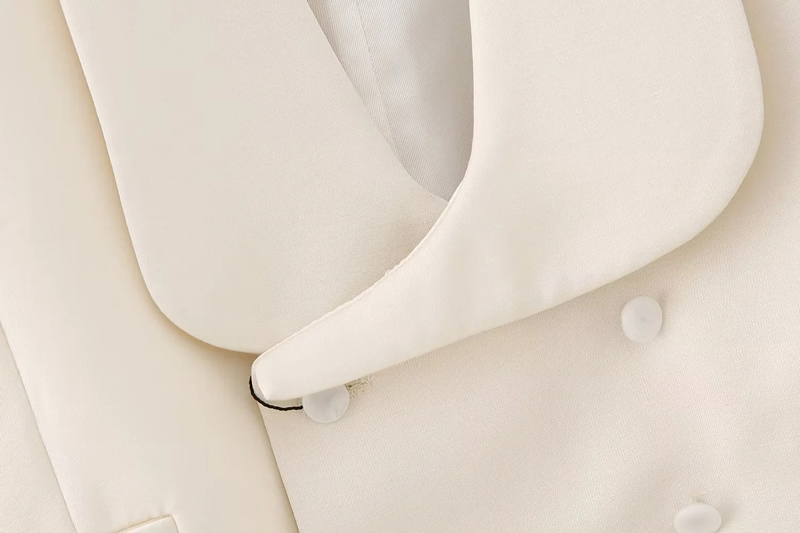 Fashion White Polyester Lapel Double-breasted Vest,Coat-Jacket
