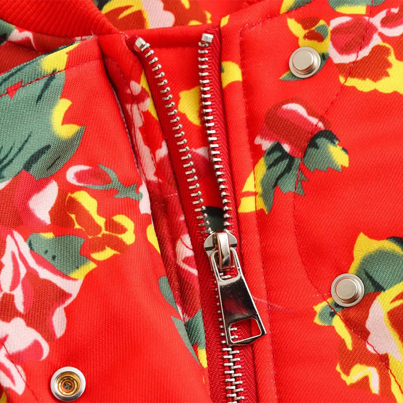 Fashion Red Cotton Printed Stand Collar Jacket,Coat-Jacket
