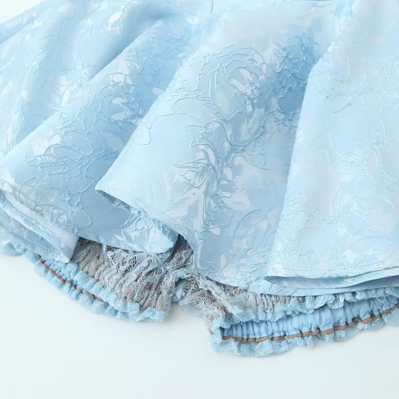 Fashion Blue Blended Printed Pleated Herringbone Skirt,Mini & Short Dresses