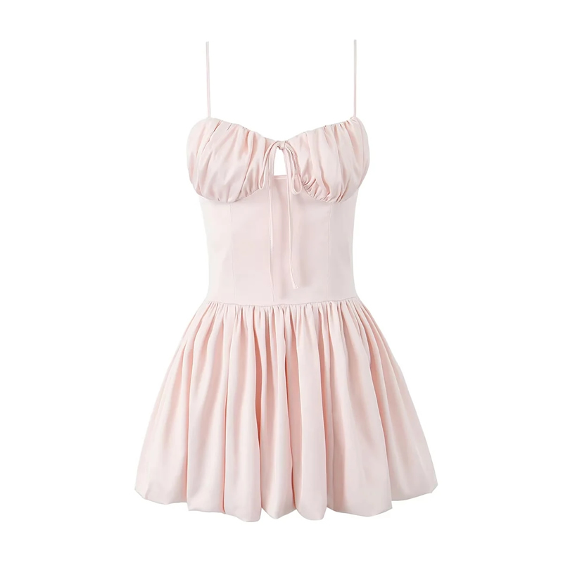 Fashion Pink Cotton Pleated Tunic Skirt,Mini & Short Dresses
