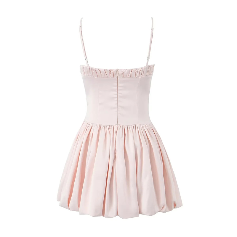Fashion Pink Cotton Pleated Tunic Skirt,Mini & Short Dresses