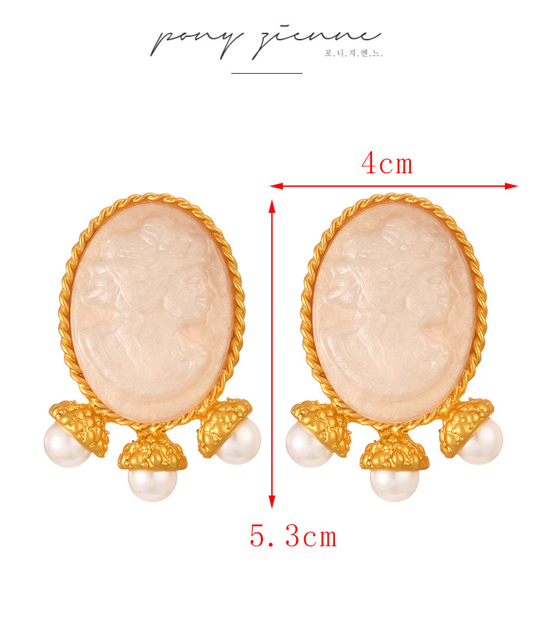 Fashion Gold Alloy Round Resin Portrait Pearl Earrings,Stud Earrings