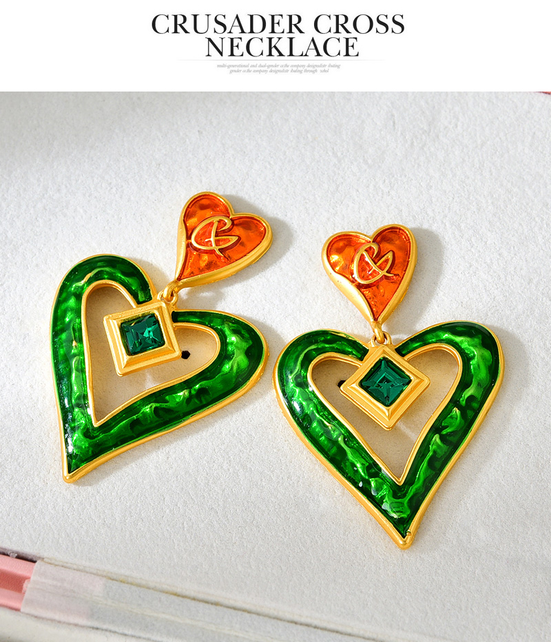 Fashion Green Alloy Diamond-drip Love Love Earrings,Drop Earrings