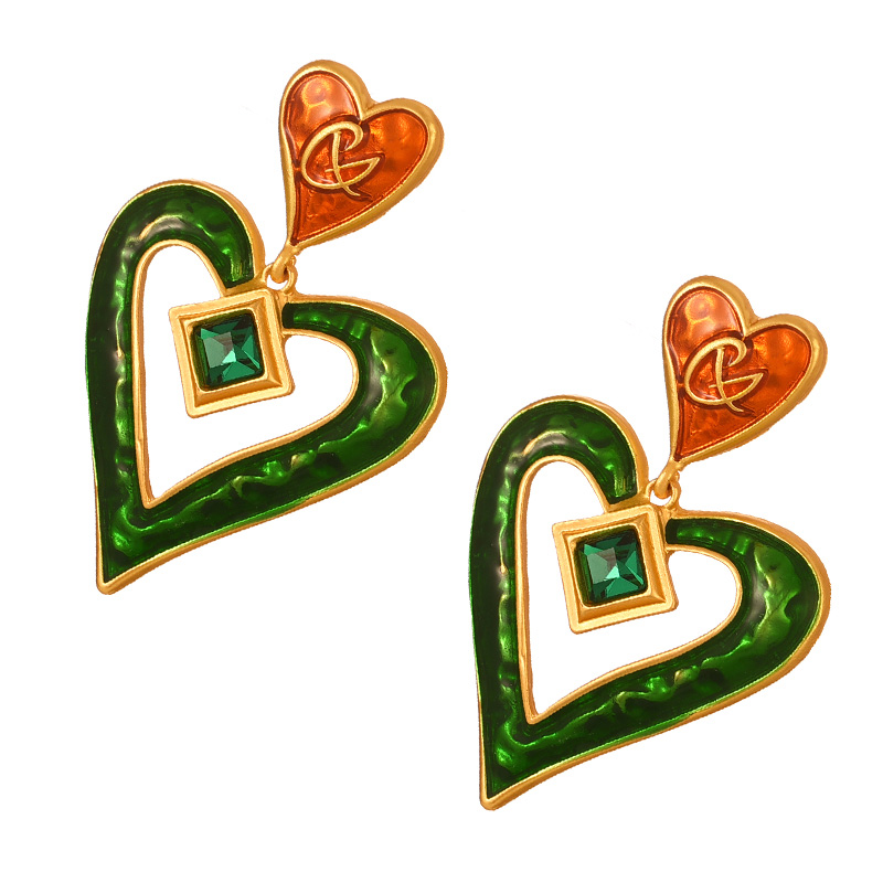 Fashion Green Alloy Diamond-drip Love Love Earrings,Drop Earrings