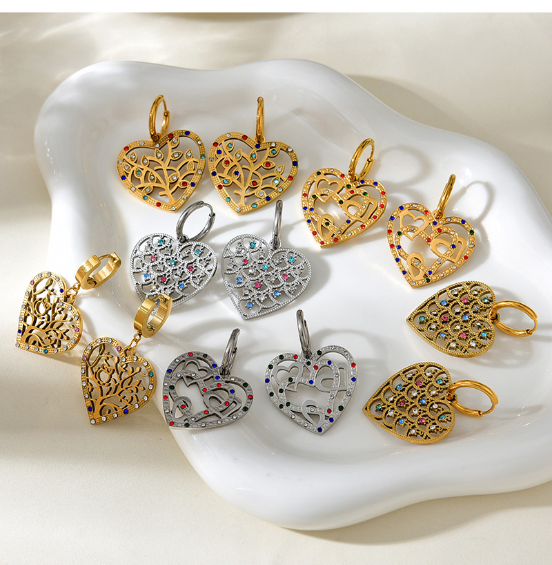 Fashion Golden 4 Titanium Steel Inlaid Zirconium Heart Pattern Earrings,Earrings