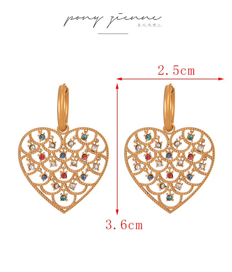 Fashion Golden 4 Titanium Steel Inlaid Zirconium Heart Pattern Earrings,Earrings