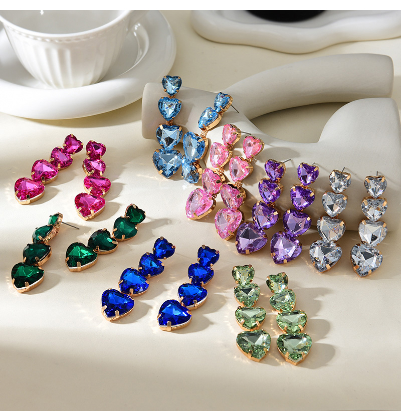 Fashion Light Blue Alloy Diamond Love Earrings,Drop Earrings