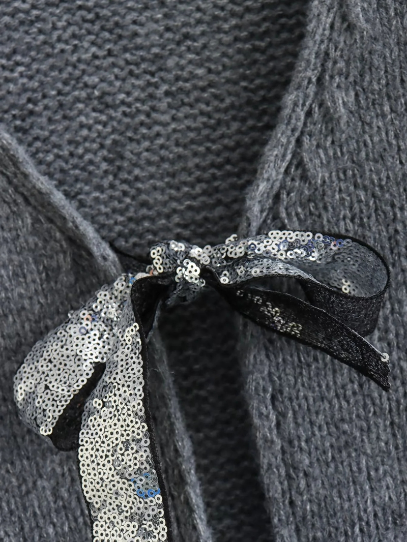 Fashion Black Sequined Bow-embellished Sweater Cardigan,Sweater