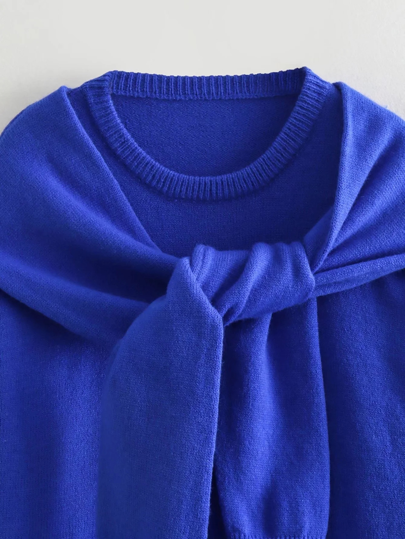 Fashion Blue Knotted Knitted Sweater,Sweater